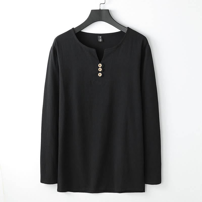 Tactile Cotton Linen Long Sleeve V-Neck Meditation Shirt