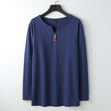 Tactile Cotton Linen Long Sleeve V-Neck Meditation Shirt