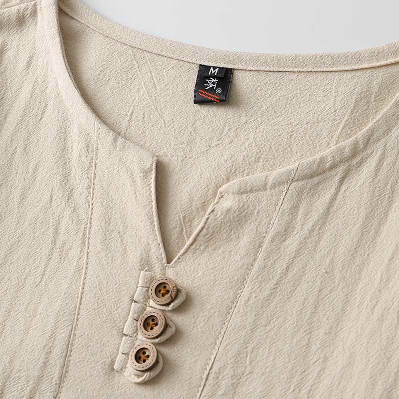 Tactile Cotton Linen Long Sleeve V-Neck Meditation Shirt
