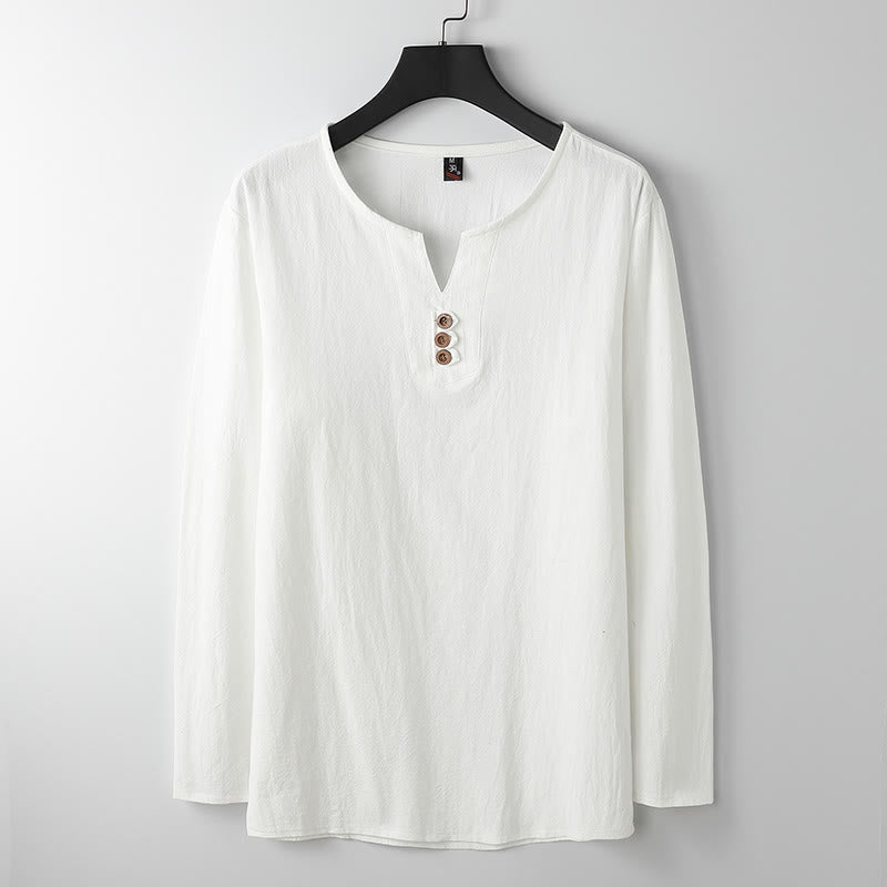 Tactile Cotton Linen Long Sleeve V-Neck Meditation Shirt