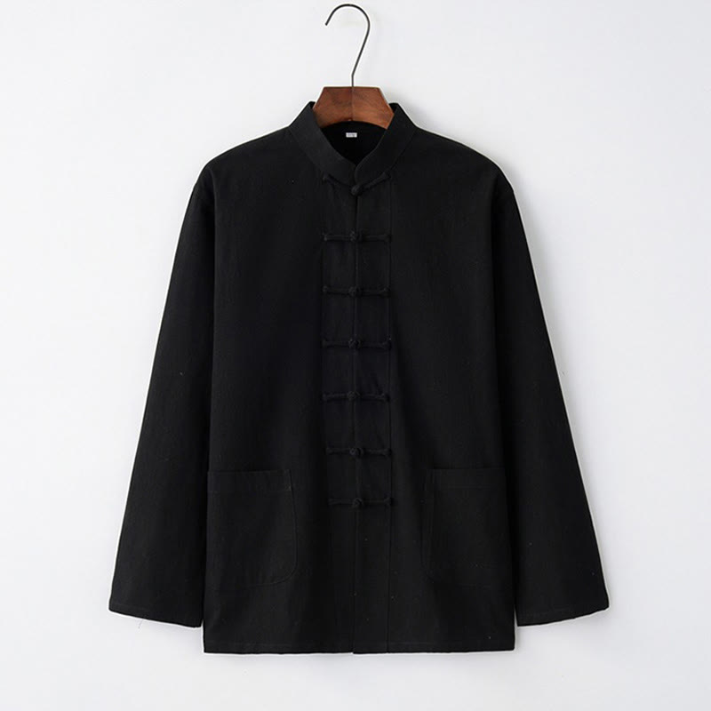Tang Frog-Button Long Sleeve Shirt Cotton Men's Clothing