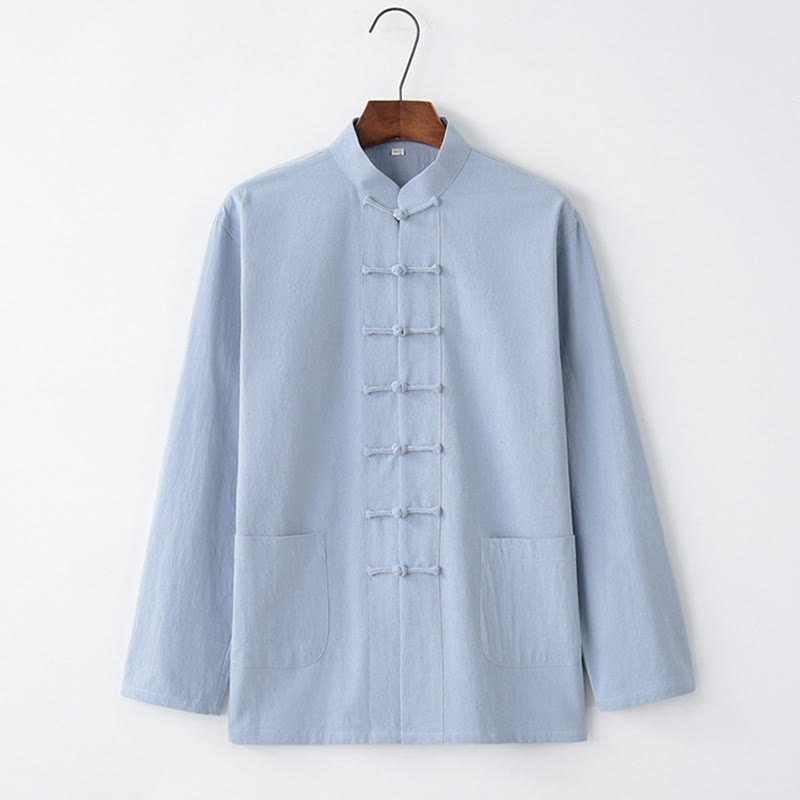 Tang Frog-Button Long Sleeve Shirt Cotton Men's Clothing