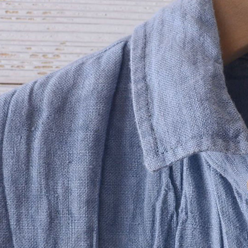 Men's Shirt Solid Color Lapel Top Short Sleeve Comfy Button Crease Cotton Linen Shirt
