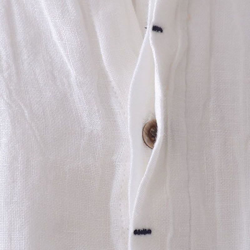 Men's Shirt Solid Color Lapel Top Long Sleeve Comfy Button Crease Cotton Linen Shirt