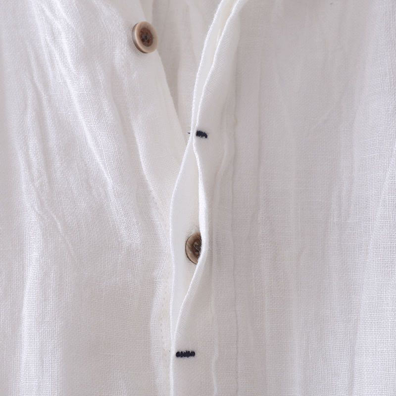 Men's Shirt Solid Color Lapel Top Short Sleeve Comfy Button Crease Cotton Linen Shirt