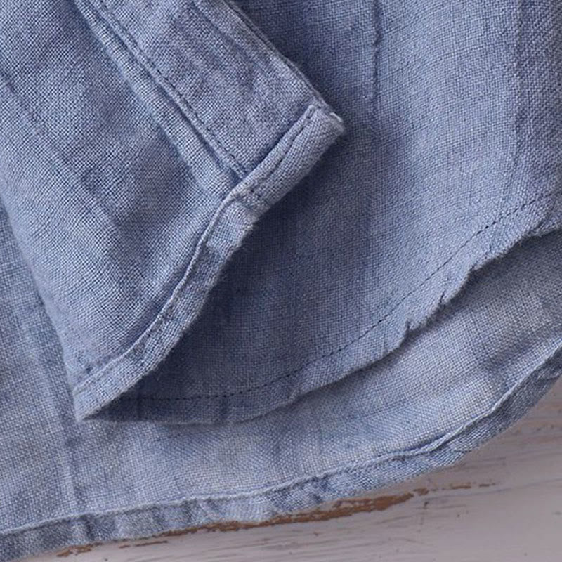 Men's Shirt Solid Color Lapel Top Short Sleeve Comfy Button Crease Cotton Linen Shirt