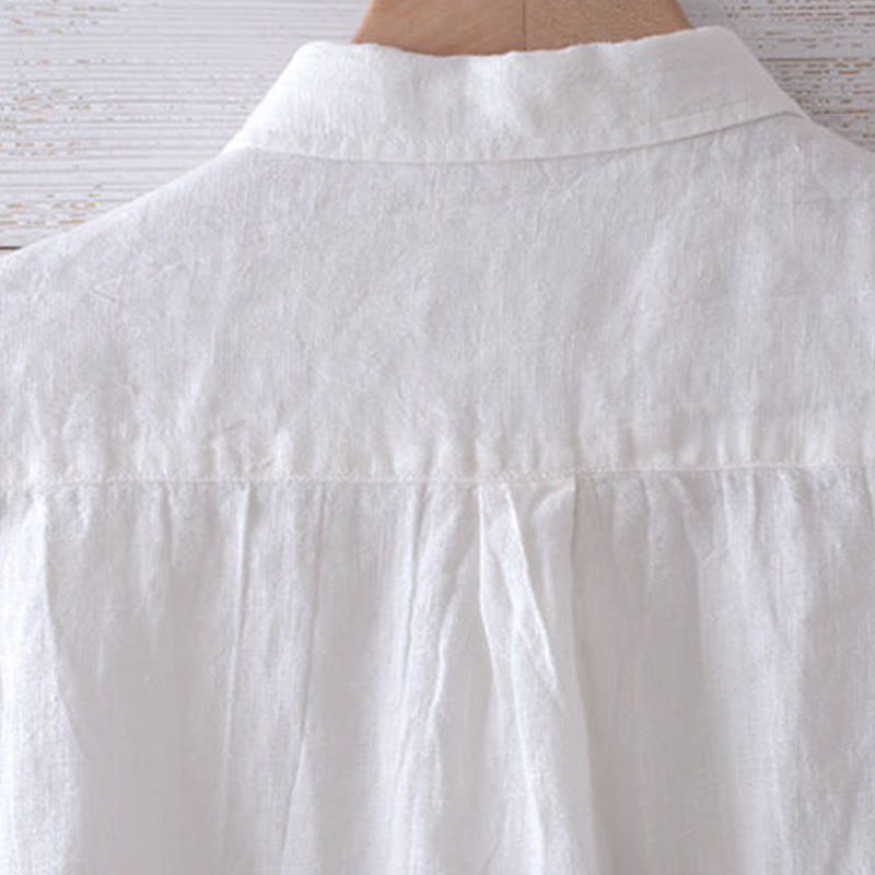 Men's Shirt Solid Color Lapel Top Short Sleeve Comfy Button Crease Cotton Linen Shirt