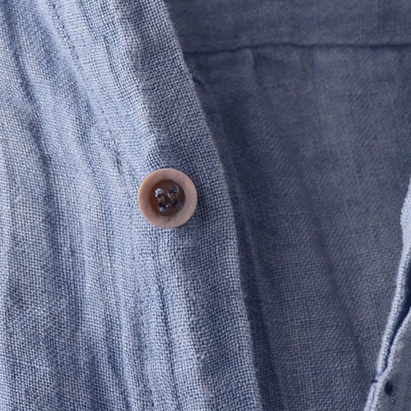Men's Shirt Solid Color Lapel Top Short Sleeve Comfy Button Crease Cotton Linen Shirt