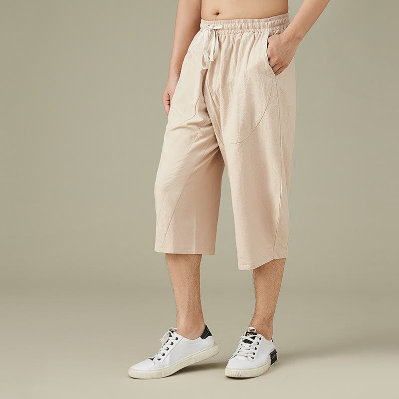 Casual Solid Color Men's Straight Leg Shorts With Pockets Leisure Cotton Men's Pants