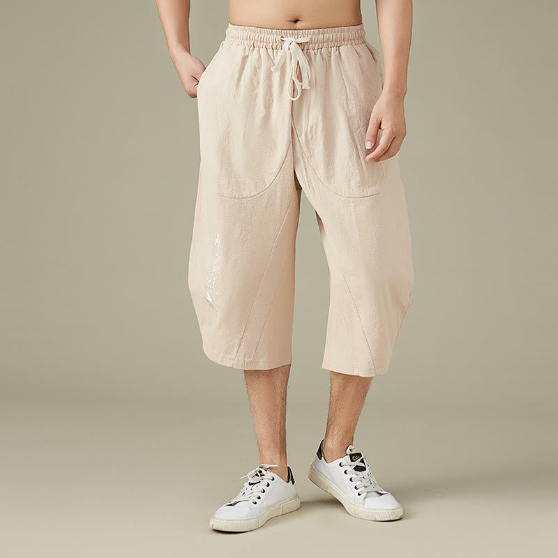 Casual Solid Color Men's Straight Leg Shorts With Pockets Leisure Cotton Men's Pants
