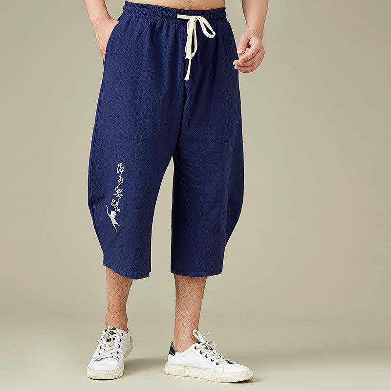Casual Solid Color Men's Straight Leg Shorts With Pockets Leisure Cotton Men's Pants