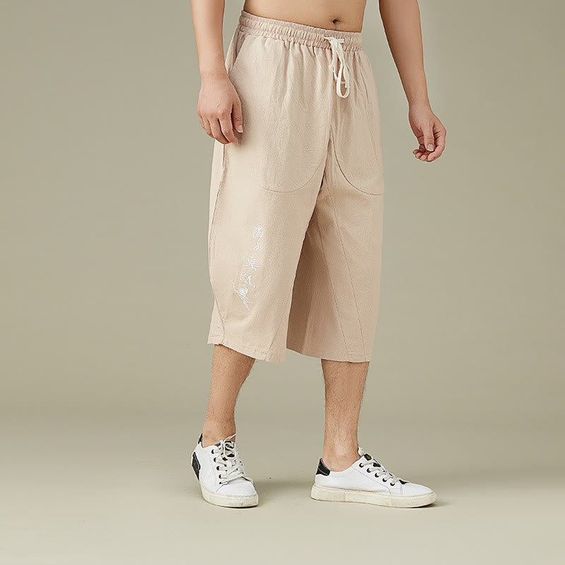 Casual Solid Color Men's Straight Leg Shorts With Pockets Leisure Cotton Men's Pants