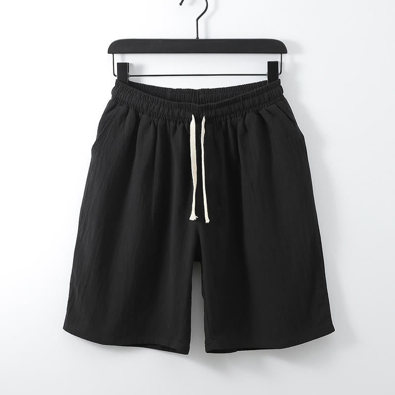 Casual Solid Color Men's Straight Shorts With Pockets Cotton Shorts Men's Pants