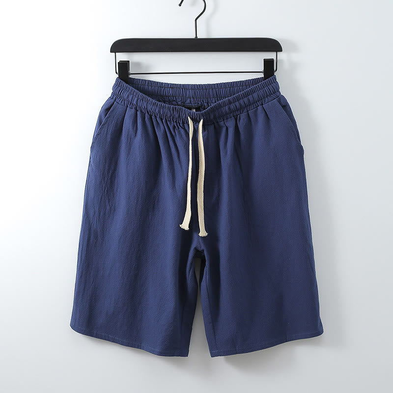 Casual Solid Color Men's Straight Shorts With Pockets Cotton Shorts Men's Pants
