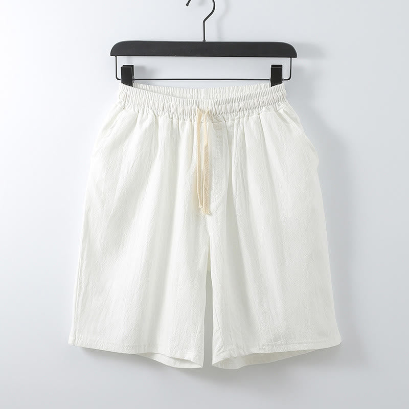 Casual Solid Color Men's Straight Shorts With Pockets Cotton Shorts Men's Pants
