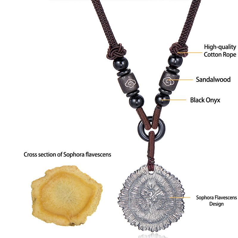 999 Sterling Silver Sophora Flavescens Cotton Rope Necklace Pendant