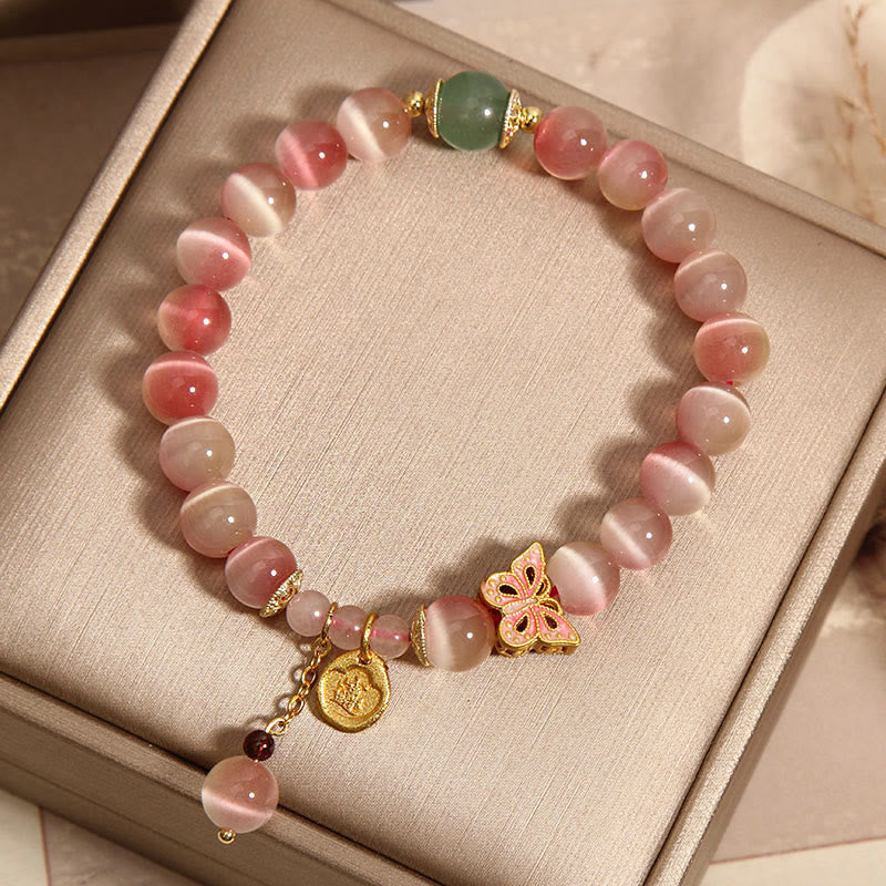 Gradient Pink Cat's Eye Butterfly Peace Bracelet