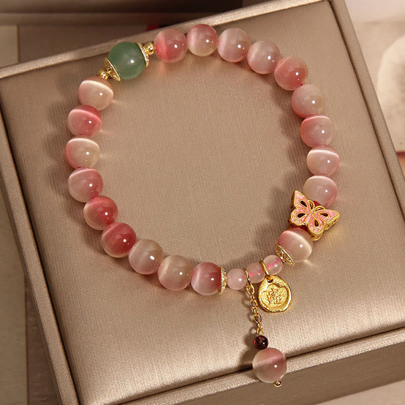 Gradient Pink Cat's Eye Butterfly Peace Bracelet