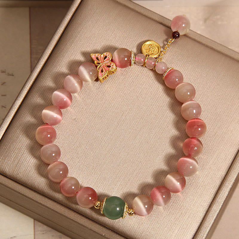 Gradient Pink Cat's Eye Butterfly Peace Bracelet