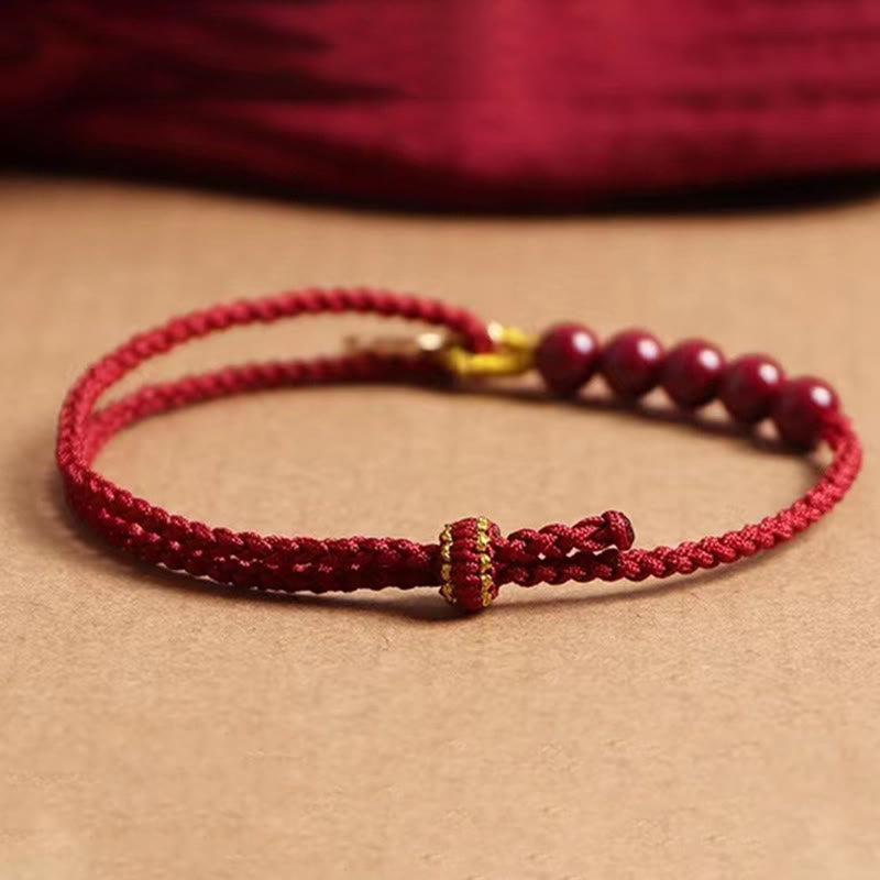 Handmade Braided Red String Cinnabar Bracelet with Fu Character Charm
