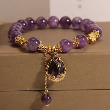 Amethyst Lily Charm Balance Healing Bracelet