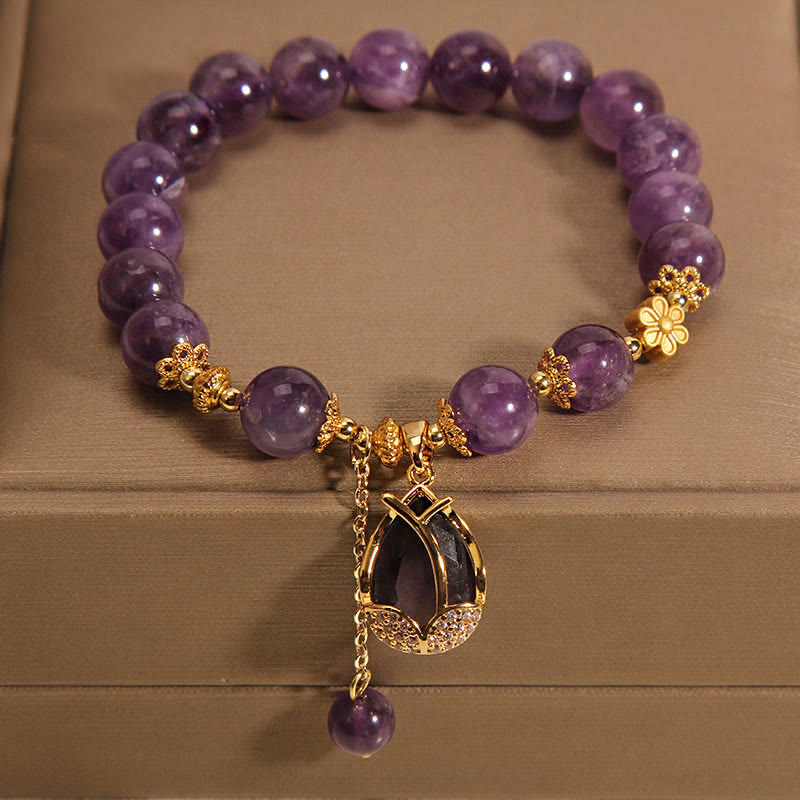 Amethyst Lily Charm Balance Healing Bracelet