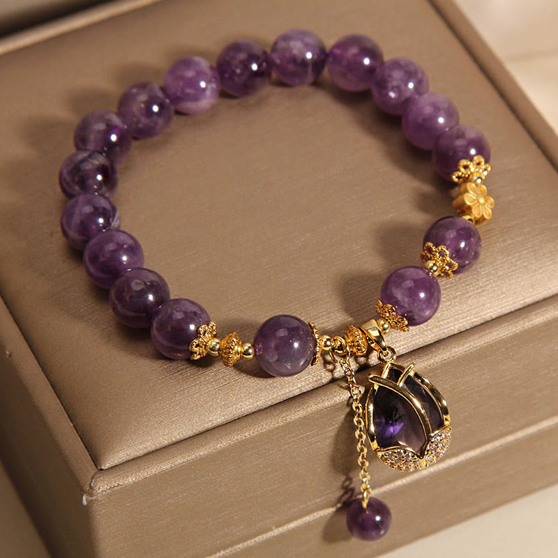 Amethyst Lily Charm Balance Healing Bracelet
