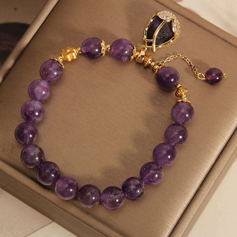 Amethyst Lily Charm Balance Healing Bracelet