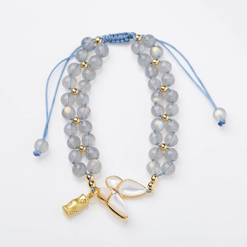 Natural Moonstone Butterfly Bamboo Healing String Bracelet