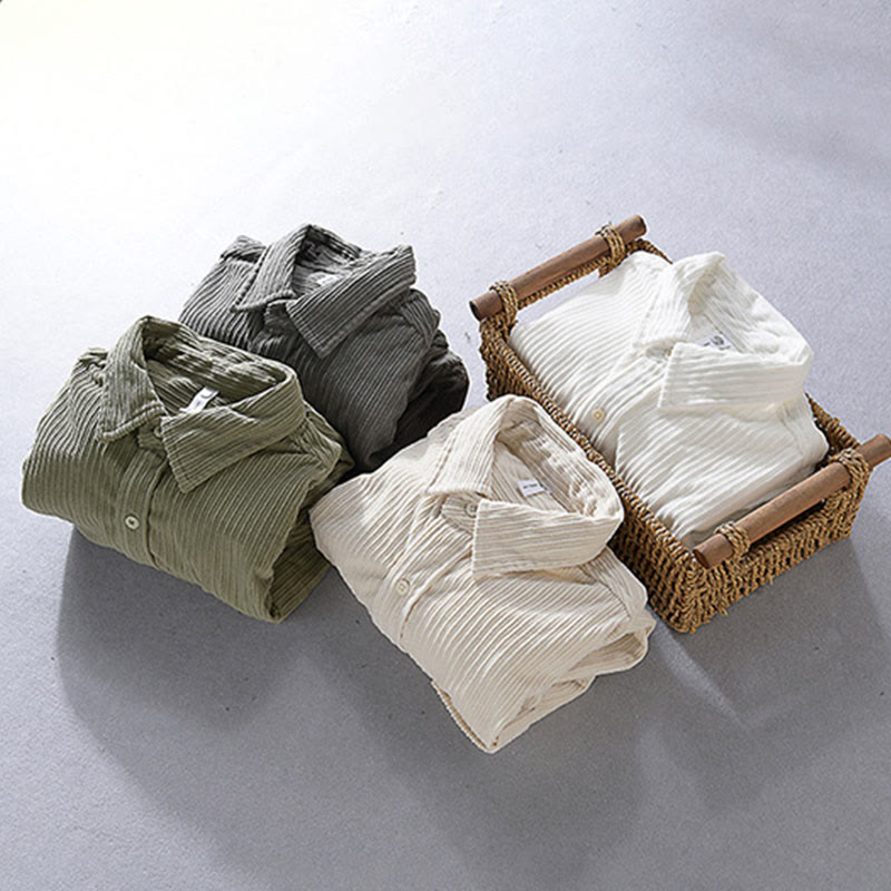 Men's Long Sleeve Turn-down Collar With Pocket Corduroy Casual Shirt