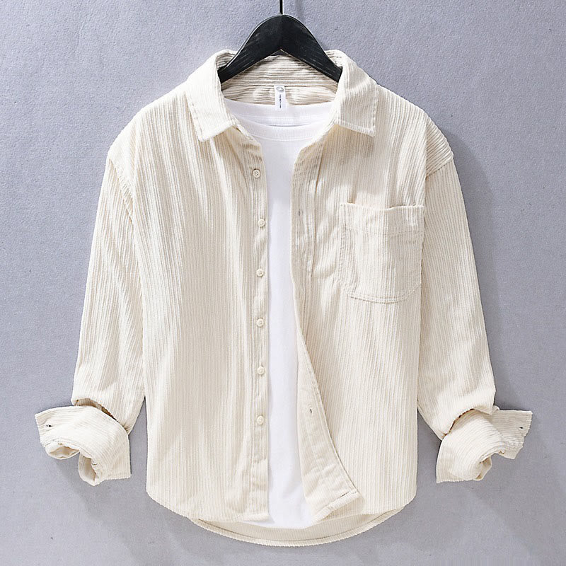 Men's Long Sleeve Turn-down Collar With Pocket Corduroy Casual Shirt