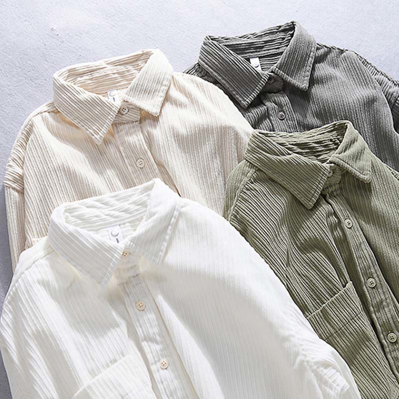 Men's Long Sleeve Turn-down Collar With Pocket Corduroy Casual Shirt