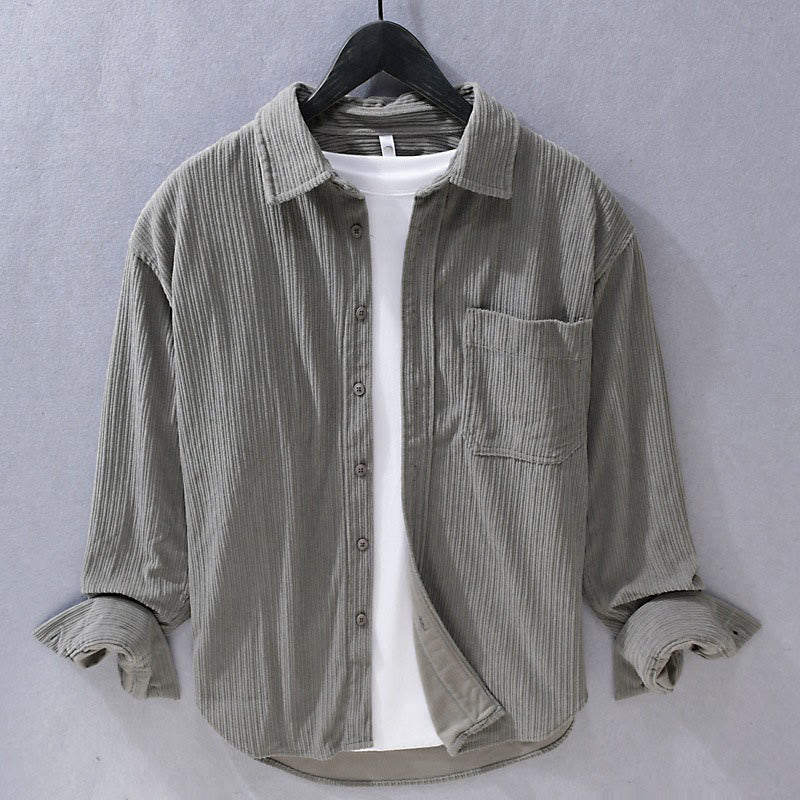 Men's Long Sleeve Turn-down Collar With Pocket Corduroy Casual Shirt