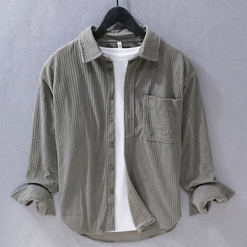 Men's Long Sleeve Turn-down Collar With Pocket Corduroy Casual Shirt