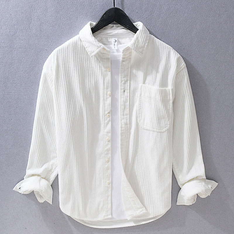 Men's Long Sleeve Turn-down Collar With Pocket Corduroy Casual Shirt