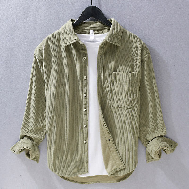 Men's Long Sleeve Turn-down Collar With Pocket Corduroy Casual Shirt