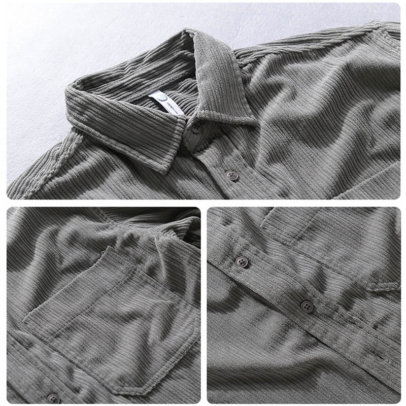 Men's Long Sleeve Turn-down Collar With Pocket Corduroy Casual Shirt