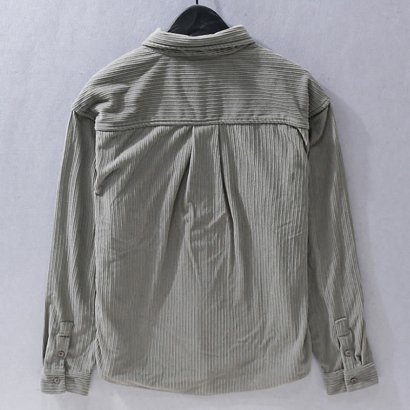 Men's Long Sleeve Turn-down Collar With Pocket Corduroy Casual Shirt