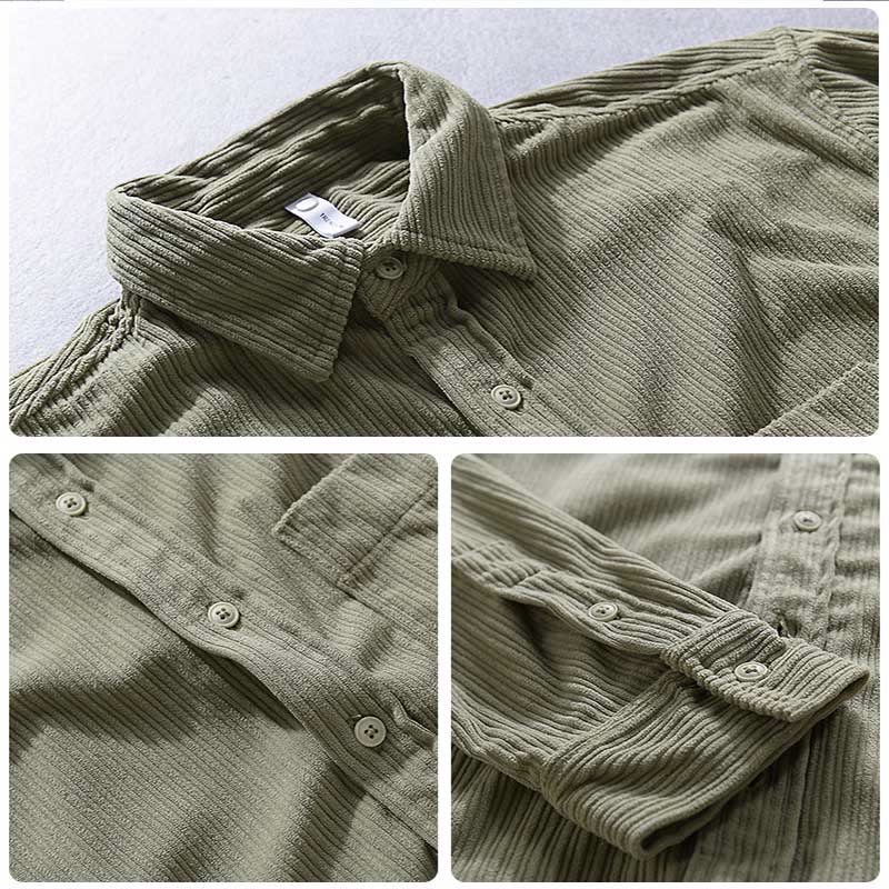 Men's Long Sleeve Turn-down Collar With Pocket Corduroy Casual Shirt