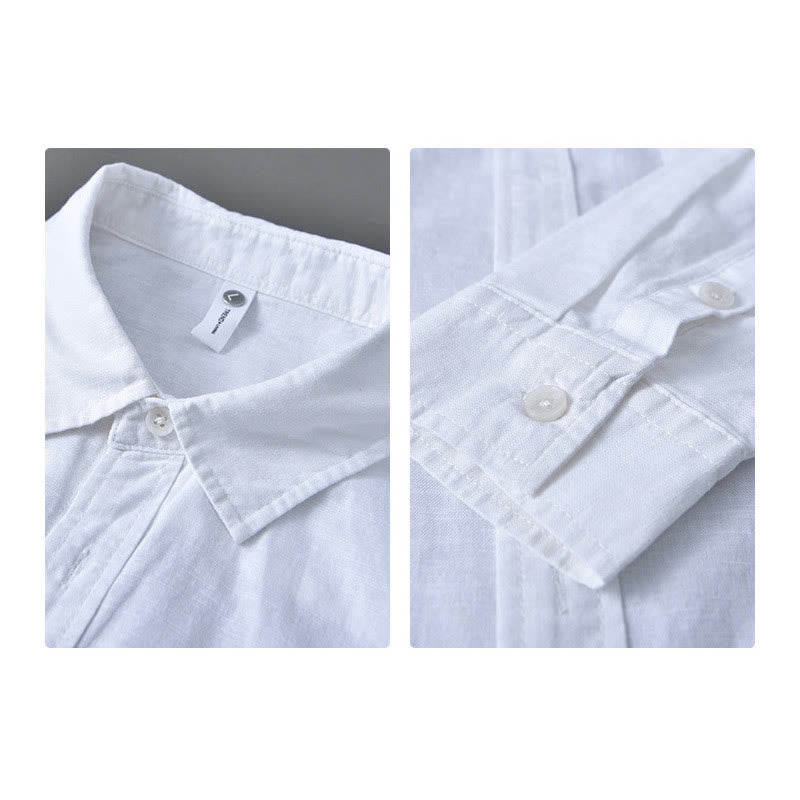 Men's Long Sleeve Turn-down Collar With Pocket Pure Color Comfortable Cotton Shirt