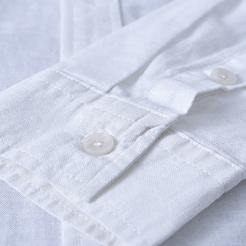 Men's Long Sleeve Turn-down Collar With Pocket Pure Color Comfortable Cotton Shirt
