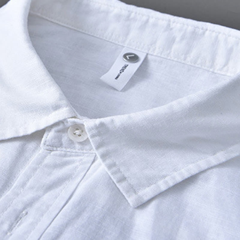 Men's Long Sleeve Turn-down Collar With Pocket Pure Color Comfortable Cotton Shirt