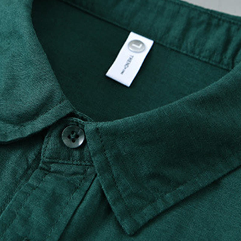 Men's Long Sleeve Turn-down Collar With Pocket Pure Color Comfortable Cotton Shirt