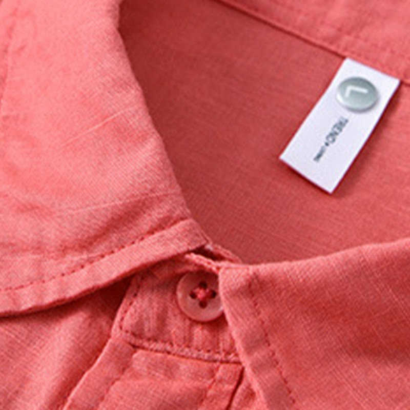 Men's Long Sleeve Turn-down Collar With Pocket Pure Color Comfortable Cotton Shirt