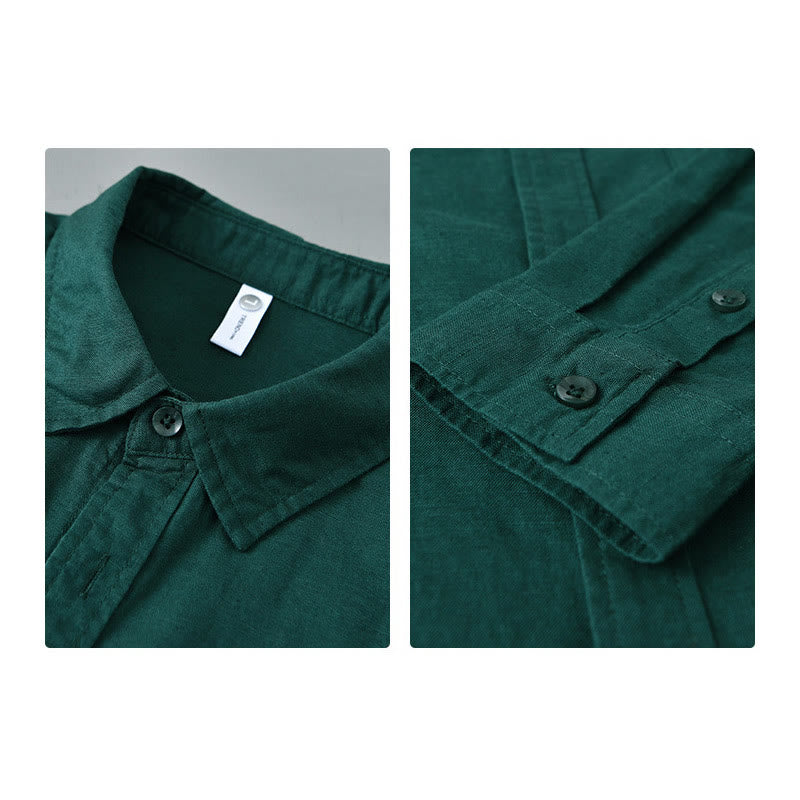 Men's Long Sleeve Turn-down Collar With Pocket Pure Color Comfortable Cotton Shirt