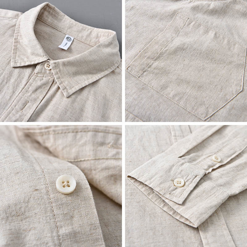 Men's Long Sleeve Turn-down Collar With Pocket Pure Color Comfortable Cotton Shirt