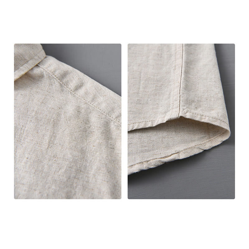 Men's Long Sleeve Turn-down Collar With Pocket Pure Color Comfortable Cotton Shirt
