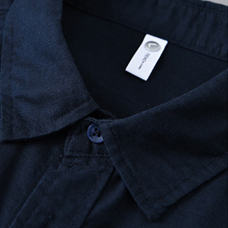 Men's Long Sleeve Turn-down Collar With Pocket Pure Color Comfortable Cotton Shirt