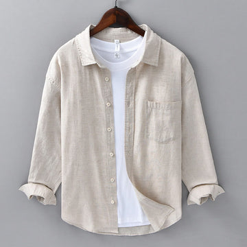 Men's Long Sleeve Turn-down Collar With Pocket Pure Color Comfortable Cotton Shirt