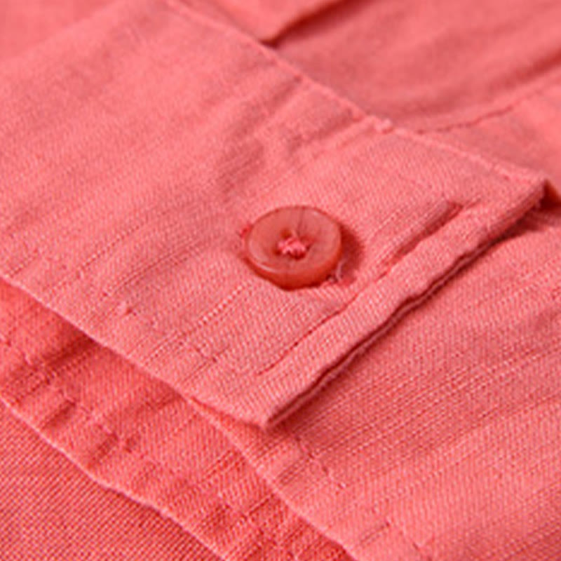 Men's Long Sleeve Turn-down Collar With Pocket Pure Color Comfortable Cotton Shirt